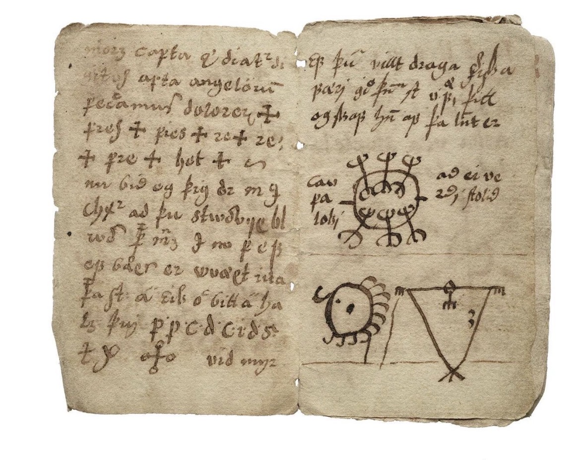 Old notebook with handwritten symbols